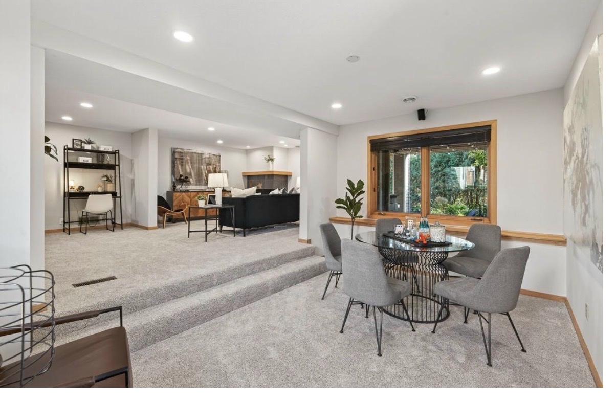 Edina lower level after — new carpet, recessed lighting, staged